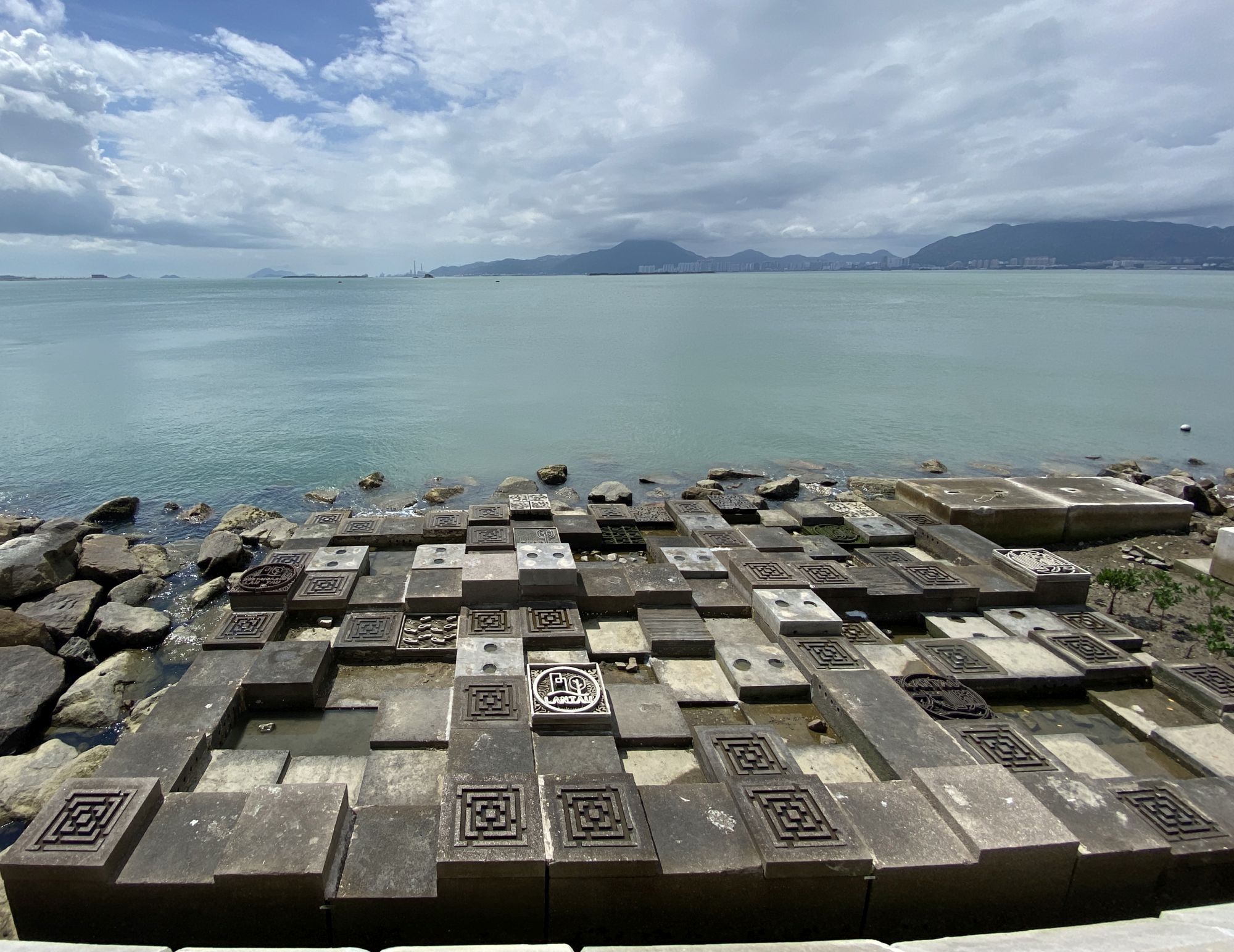 Pictured are the bio-blocks in the trial eco-shoreline in Tung Chung.
