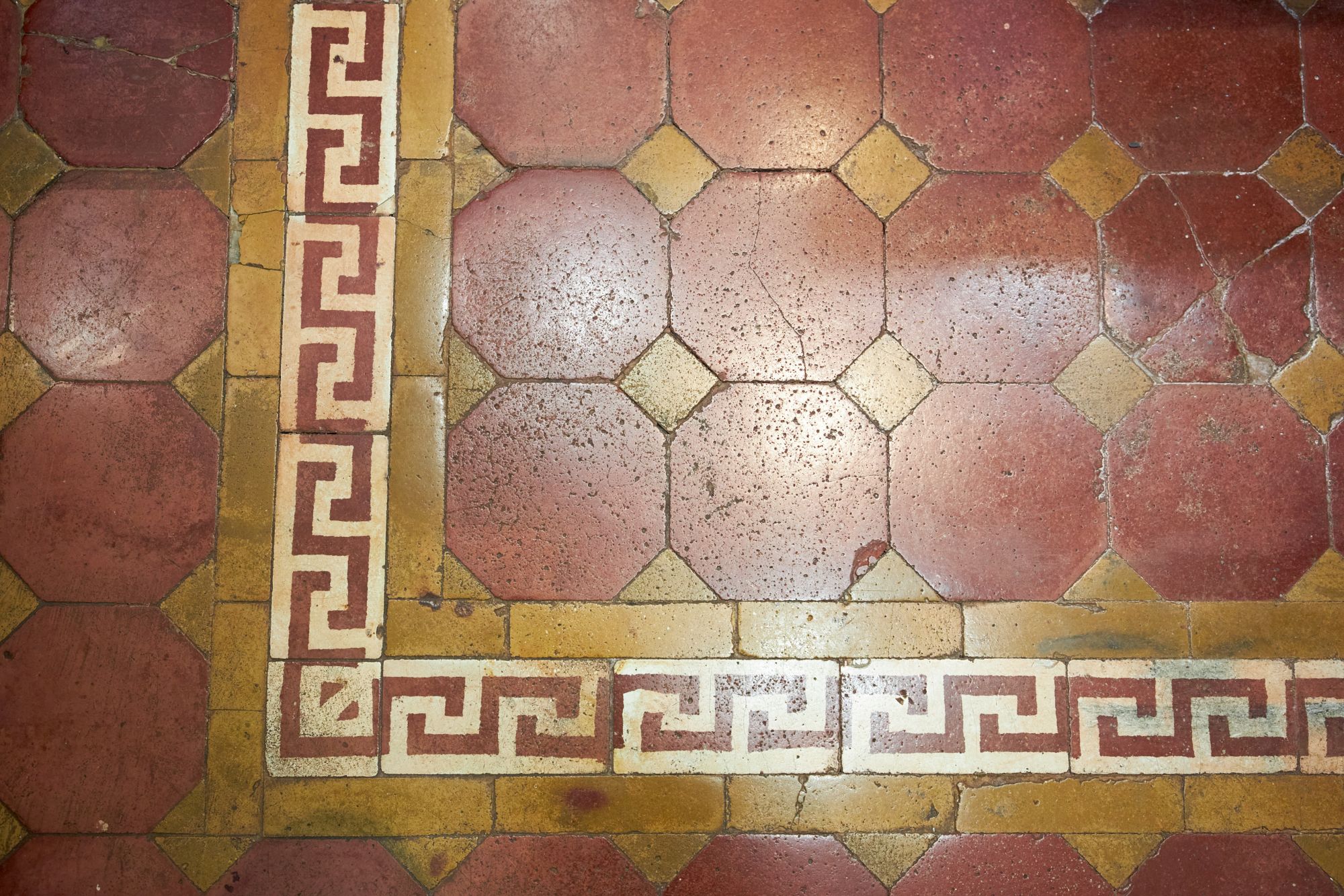 Moulded cement tiles on Lui Seng Chun’s floor.