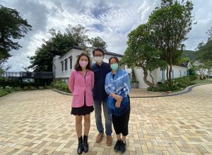 The Caritas-Hong Kong is responsible for taking forward the revitalisation project of the SSQ in Pok Fu Lam.  Senior Social Work Supervisor of Caritas-Hong Kong, Mr Benjamin SIN, (centre), Heritage & Business Development Manager of The Pokfulam Farm, Ms Hazyl LAM (left) and a villager of Pok Fu Lam village, Ms Ann SO (right) talk about the farm after its revitalisation.