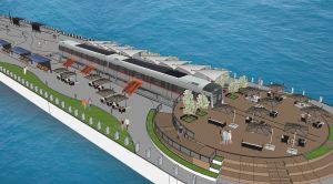 Pictured is an artist’s impression of the Water Sports and Recreation Precinct (Phase 4) in Wan Chai.  Some of the compartments of a retired Mid-life Refurbishment train (also known as the “fly-headed” train) which ran on the East Rail Line will be relocated to the harbourfront.