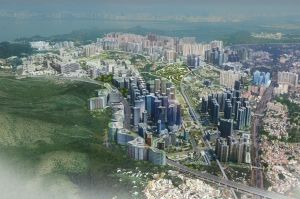 The Government has preliminarily reserved 72 hectares of land in Hung Shui Kiu/Ha Tsuen New Development Area (HSK/HT NDA) and Yuen Long South Development Area (YLSDA) for industrial and logistics use.  Pictured is an artist’s impression of HSK/HT NDA.