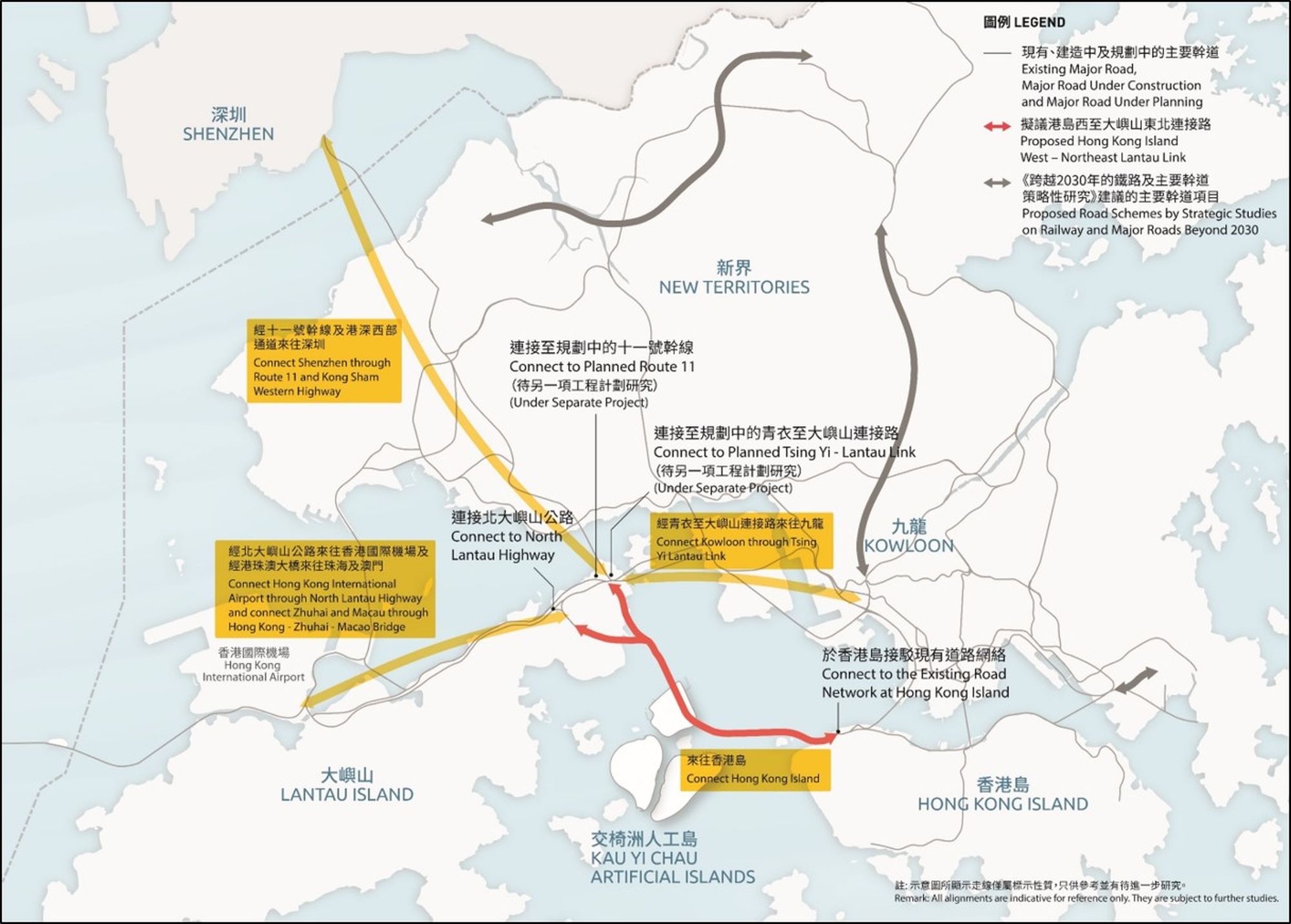 Pictured is the alignment of Hong Kong Island West Northeast Lantau Link.