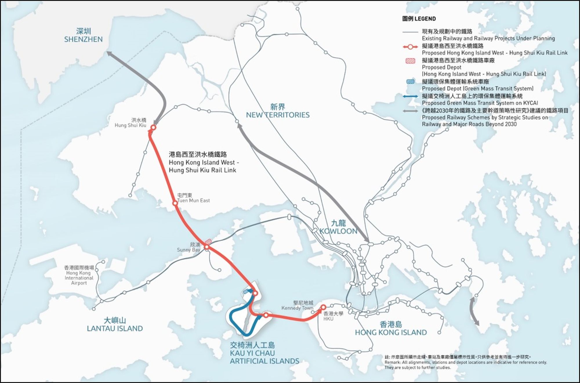 Pictured is the alignment of Hong Kong Island West – Hung Shui Kiu Rail Link.