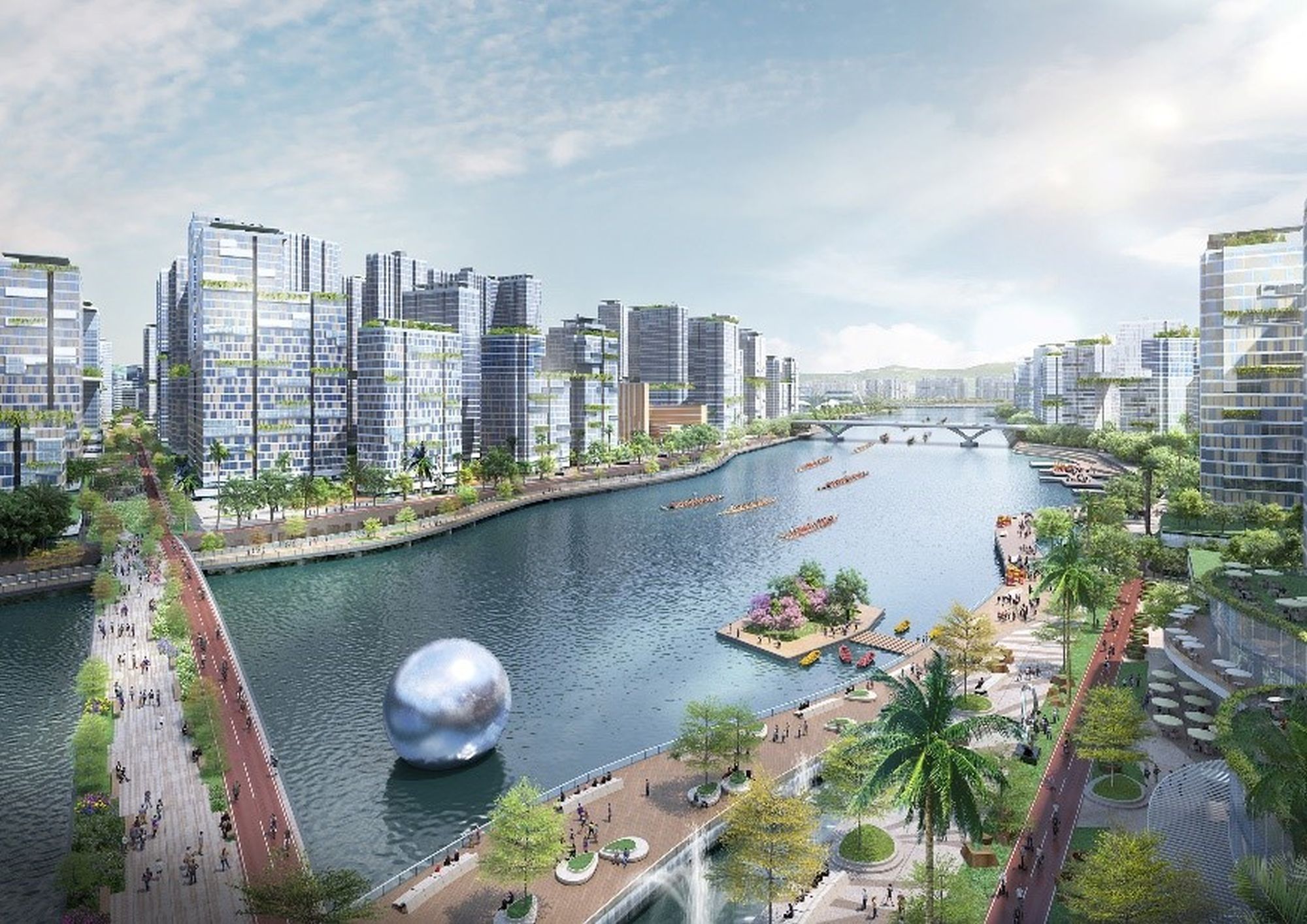 Rendered illustration of the future waterfront promenade.