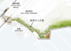 The IISO has also proposed providing a pedestrian walkway to connect the waterfronts near Heung Yip Path and Shum Wan Pier Drive. 　