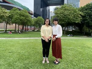 Landscape Architect (Greening and Landscape) of the Greening, Landscape and Tree Management Section (GLTMS) of the Development Bureau (DEVB), Miss Vanessa SIY (right) and Tree Management Officer of the GLTMS of the DEVB, Ms LEUNG Tsz-yan, Flora (left), share with us the improvement measures on planting and maintenance of roadside trees.