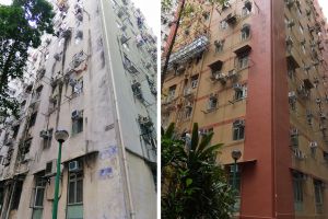 Having participated in the “OBB 2.0”, Kam Ling Court in Western District has taken on a new look with refurbished external walls (photo on the right).