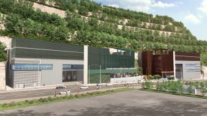 Pictured is the artist’s impression of part of the Public Works Central Laboratory (left) and the Government Records Service’s archives centre (right) at the portal area after the cavern developments are completed.