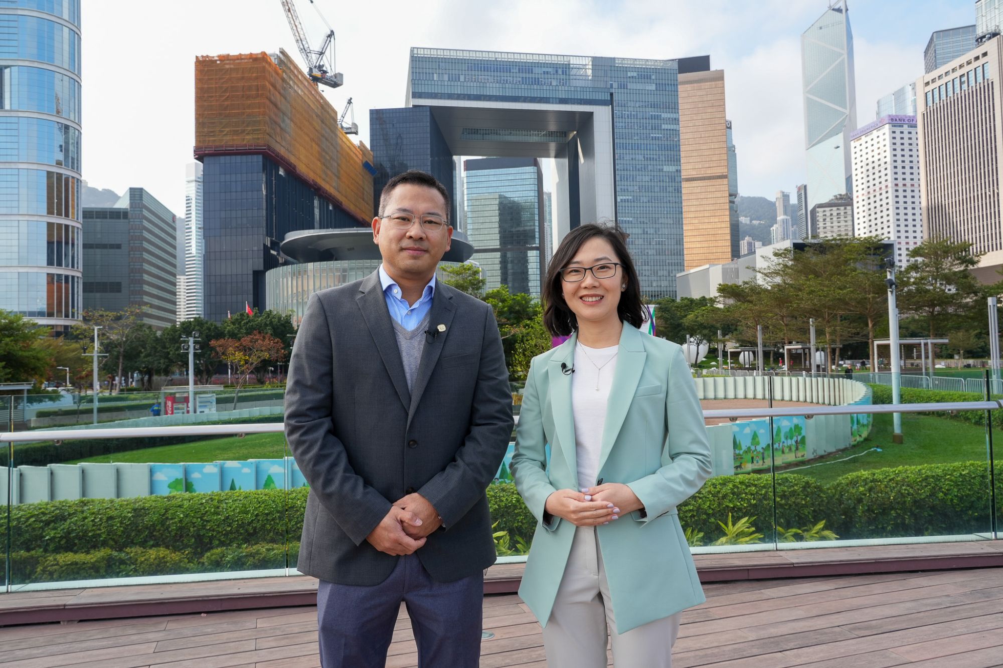 Assistant Secretary (Works Policies), Mr WONG Chi-yung (left) and Engineer (Works Policies), Ms LU Dan-dan, Amy, (right) of the Development Bureau (DEVB) say that under the premise of safeguarding employment priority for local talent, the DEVB has been helping the sector ”go global” and trawling overseas and Mainland talent appropriately.