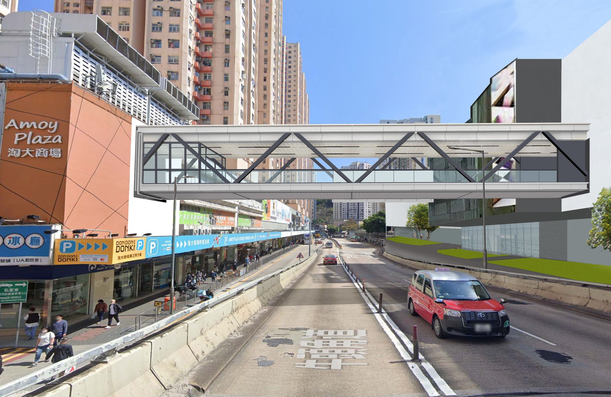 For reference only, photomontage of the footbridge connecting Amoy Plaza to East Kowloon Cultural Centre by the private sector.