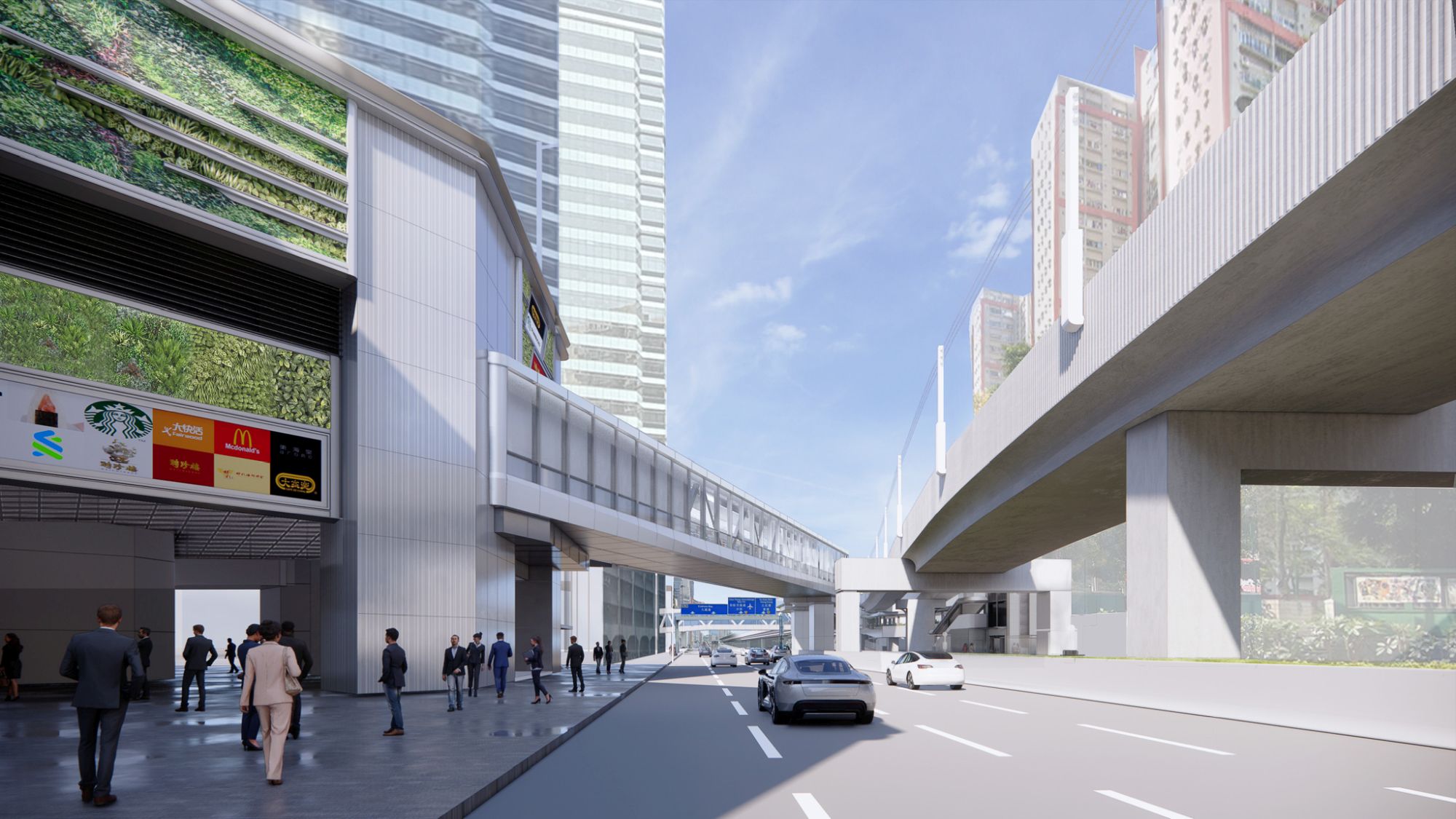 The footbridge connects to The Millennium, a commercial building on How Ming Street, via Millennium City 1 near Ngau Tau Kok MTR Station. The rendering is provided by private sector and is for reference only.