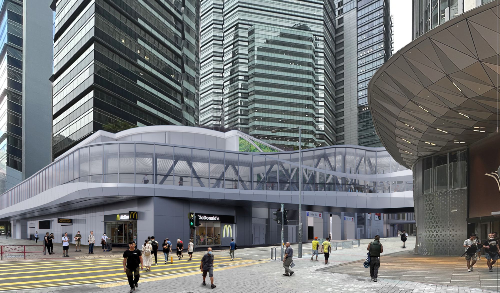 The footbridge connects to The Millennium, a commercial building on How Ming Street, via Millennium City 1 near Ngau Tau Kok MTR Station. The rendering is provided by private sector and is for reference only.