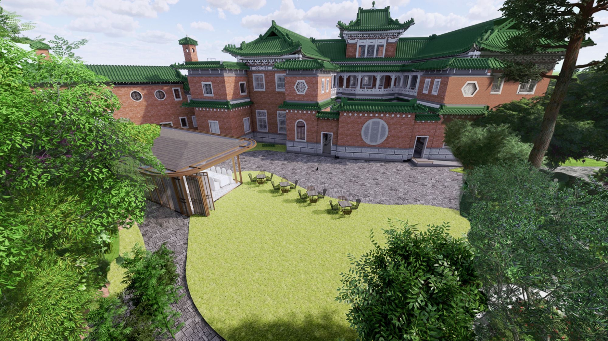 圖示「景賢里．養生殿－基於普洱茶、中醫藥」構想圖。