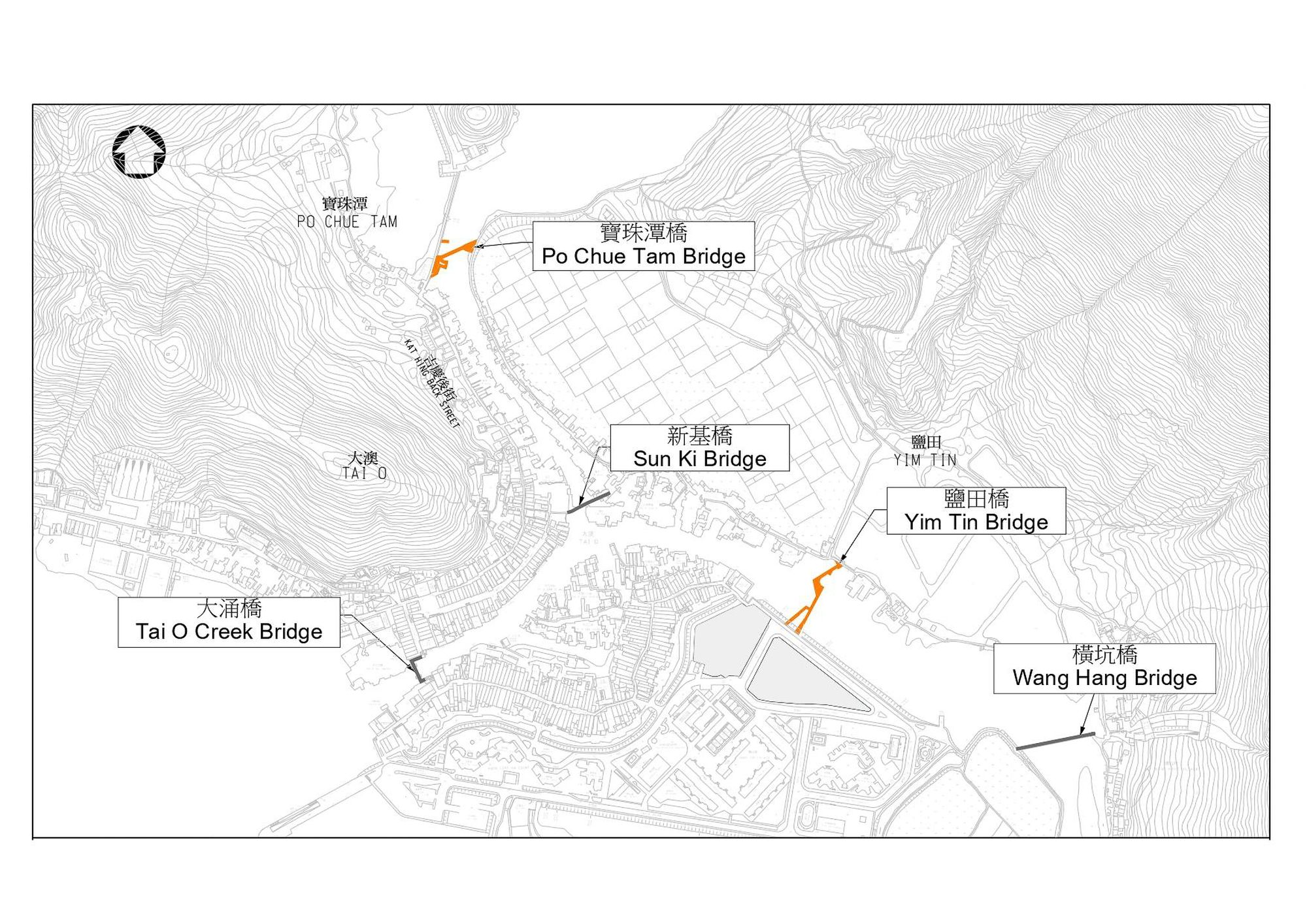 大澳鹽田橋及寶珠潭橋（雙橋）今年五月起開放予公眾使用，圖示雙橋的位置。