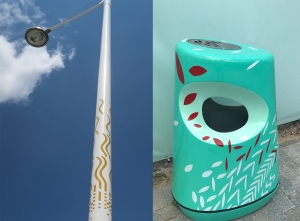 The concept of “Public Creatives” has been incorporated into the Kai Tak Development (KTD) to establish a place brand of Kai Tak, and its logo and colour design have appeared on a wide array of street furniture, such as street lamp poles, street name poles and rubbish bins.