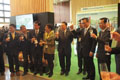 The Secretary for Development, Mr Paul Chan (second right), officiates at the opening of the Hong Kong exhibition booth at the World Sustainable Building 2014 Conference in Barcelona. The booth showcases the latest green building developments in Hong Kong. Accompanying him are the Permanent Secretary for Development (Works), Mr Wai Chi-sing (first right), and the Under Secretary for the Environment, Ms Christine Loh (fourth left).