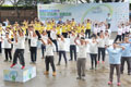 Construction practitioners demonstrate their qigong abilities at the qigong competition at Golden Bauhinia Square.
