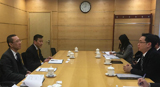 The Secretary for Development, Mr Eric Ma (first right), today (February 21) meets with the Director-General of the Department of Taiwan, Hong Kong and Macao Affairs of the Ministry of Commerce, Mr Sun Tong (first left), in Beijing.