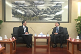 The Secretary for Development, Mr Eric Ma (left), today (February 21) calls on the Deputy Director of the Hong Kong and Macao Affairs Office of the State Council, Mr Huang Liuquan (right).