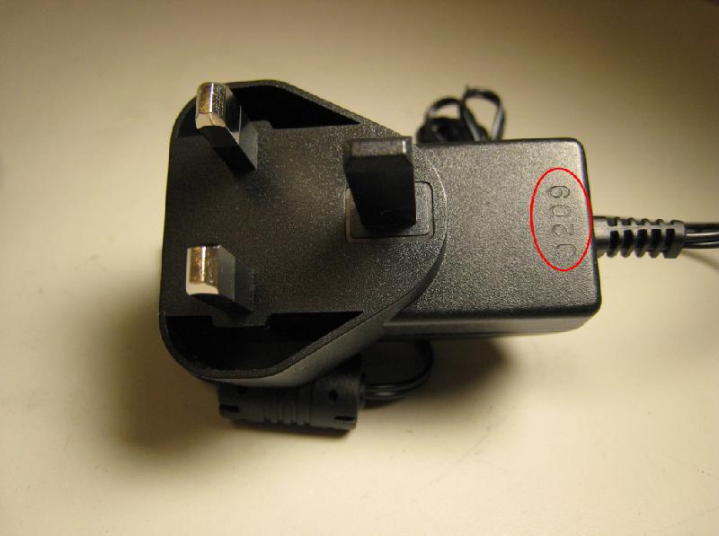 Picture shows the adaptor embossed with week code "0209", which is among the 0108 -4308 batch manufactured in 2008.