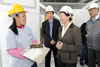 Mrs Lam visited the new training centre of the Construction Industry Council in Tin Shui Wai Area 112 after the ceremony. Picture shows Mrs Lam chatting with a trainee of the bricklaying, plastering and tiling course.