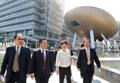Mrs Lam (second right) and Mr Lu (second left) tour the Hong Kong Science Park after the meeting.