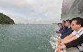 The Secretary for Development and Chairman of the Lantau Development Advisory Committee, Mr Paul Chan (second right), and members of the Committee today (May 10) took a boat trip to the neighbourhood of Kau Yi Chau to inspect the potential sites of artificial islands for developing an East Lantau Metropolis.