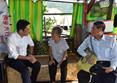 The Secretary for Development, Mr Michael Wong, visited Tai O this afternoon (August 24). Photo shows Mr Wong (left) visiting a resident at her stilted house to learn about about how they are affected by the flood and listening to their requests. 1