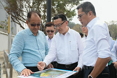 The Secretary for Development, Mr Michael Wong, visited Sai Kung District today (September 28). Photo shows Mr Wong (right) being briefed by the Director of Drainage Services, Mr Edwin Tong (centre), on the feasibility study on relocation of the Sai Kung Sewage Treatment Works to caverns. Looking on is the Chairman of the Sai Kung District Council, Mr George Ng (left). 