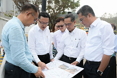 The Secretary for Development, Mr Michael Wong, visited Sai Kung District today (September 28). Photo shows Mr Wong (first right) being briefed by the Director of Drainage Services, Mr Edwin Tong (second left), and the Head of the Civil Engineering Office, Mr Ricky Lau (second right), on the progress of emergency repair work at Sai Kung Sewage Treatment Work.