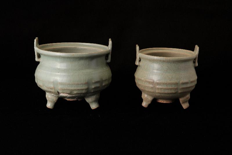 An exhibition entitled "Treasures from Sacred Hill: Song-Yuan Period Archaeological Discoveries from Kai Tak", featuring around 200 archaeological finds unearthed at the Kai Tak area, will be open from December 24 until February 26, 2020, at the Hong Kong Heritage Discovery Centre. Photo shows one of the exhibit highlights, green glazed incense burners with an eight trigrams pattern produced by Longquan Kiln.