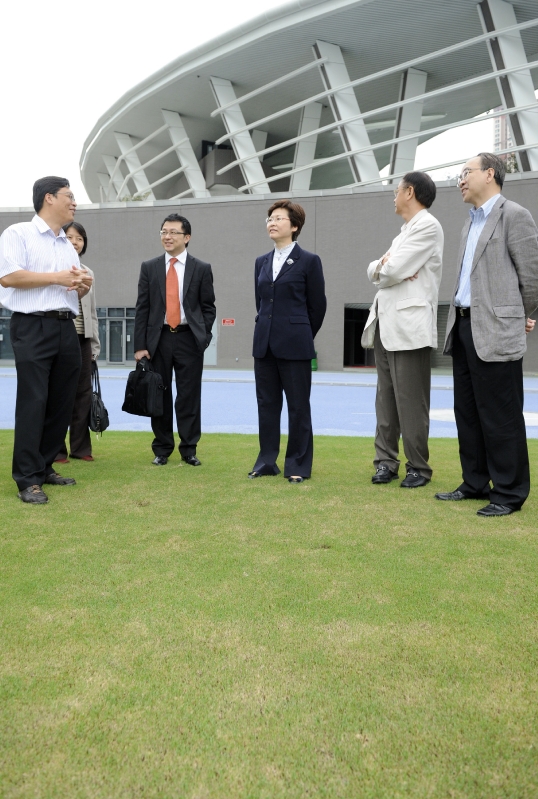 The Secretary for Development, Mrs Carrie Lam, visits Tseung Kwan O Sports Ground which will serve as the venue for the track and field events of the 2009 East Asian Games to be held in December this year and a base for athletics training.
