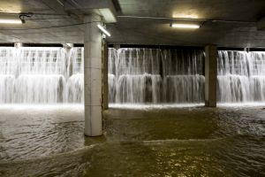 The interior of the stormwater storage tank with floodgates opened