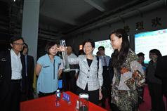 Mrs Lam (centre) visits the Buji Sewage Treatment Works after the meeting. The plant, put into operation in August last year, is the largest underground sewage treatment plant in China.