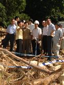 The Secretary for Development, Mrs Carrie Lam, went to Tai O in Lantau today (June 11) to understand the latest situation of water supply and landslide problems after the rainstorm. She was joined by legislators Mr Lau Wong-fat, Mr Cheung Hok-ming and Mr Lam Wai-keung. Mrs Lam learnt that after several days of hard work, staff of Water Supplies Department has resumed water supply to the Tai O area, although the residents might experience weak water pressure at the initial stage. The water supply boat will continue to standby in Tai O until the water supply becomes stable. Regarding the landslide problem, Mrs Lam learnt that the Geotechnical Engineering Office had deployed 9 teams of engineers to carry out emergency landslide inspection in Tai O, with a view to determining the necessary short-term and long-term risk mitigation measures. Picture shows Mrs Lam visiting Tai O to gain a better understanding of the latest situation in Tai O after the recent heavy rainstorm. 
