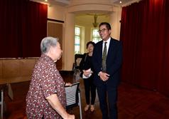 The Secretary for Development, Mr Michael Wong, toured Haw Par Music Farm in the revitalised Haw Par Mansion during his visit to Wan Chai District today (May 31). Picture shows Mr Wong (first right) talking with the Haw Par Music Foundation Council Chair, Ms Sally Aw (first left).
