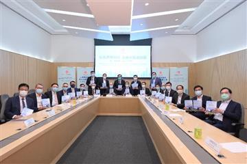 The Secretary for Development, Mr Michael Wong, and the Secretary for Transport and Housing, Mr Frank Chan Fan, hosted a total of six briefing sessions today (April 7) to brief the construction and transport sectors as well as members of related professional institutions on the background, objectives and details of the improvements to the electoral system. Photo shows Mr Wong (eighth right, front row) and Mr Chan (ninth right, front row) with representatives of the construction sector.