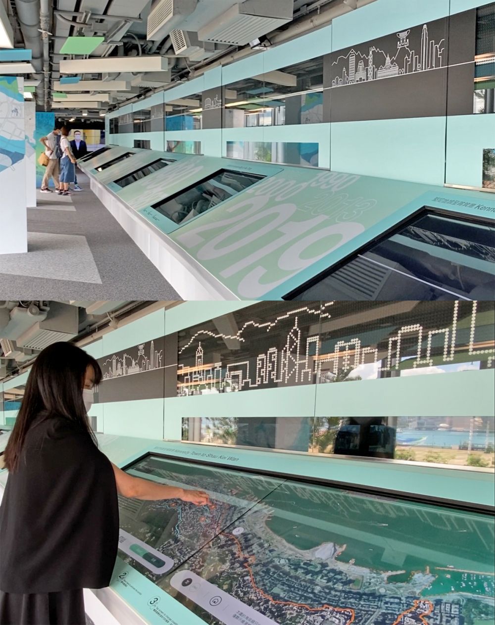 三楼更新的展品包括“规划里程碑”（上图）和“海岸及天际线”（下图）互动展品。