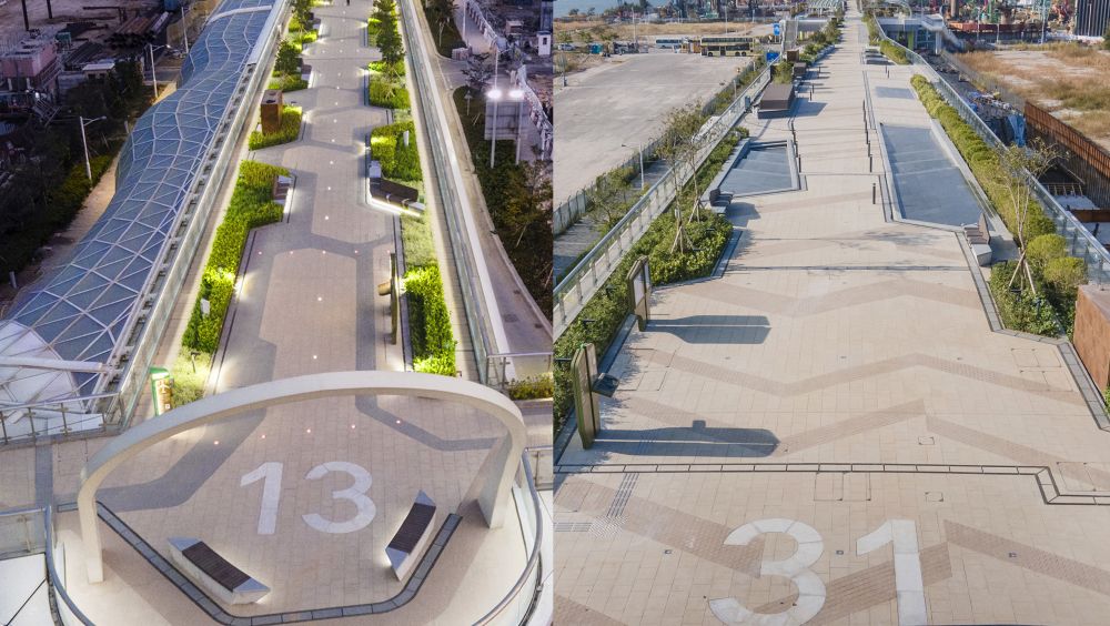 空中花园以航空为设计概念，例如花园两端写上的“13”和“31”两组数字，分别象征前机场跑道两端用作识别方向的“一三跑道”和“三一跑道”标记。