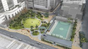 九龙东未来将有多个休憩空间相继落成，包括临华街游乐场改善工程和活化翠屏河项目。图示临华街游乐场工程完成后的构想图。