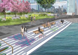 图为铜锣湾「活力避风塘主题区」构想图。该主题区会引进新的「海岸堤阶」，把公众和水体的距离拉近。