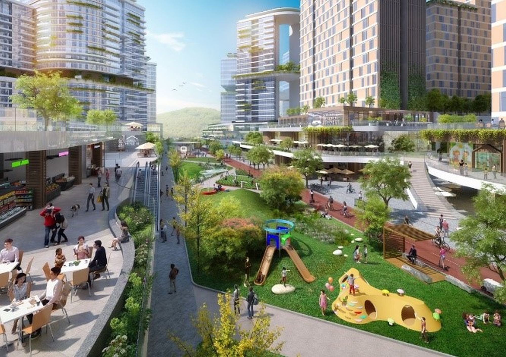 人工岛设有七个宜居生活小区，图示宜居生活小区仿真图。