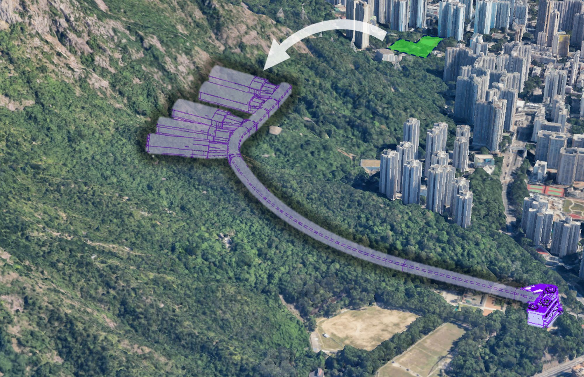 图示搬迁钻石山食水及海水配水库往岩洞的构想图。 