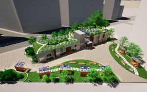 渠务署在尖沙咀市政局百周年纪念花园建造地下蓄洪池。图示蓄洪池完成后原址重置的花园构想图。