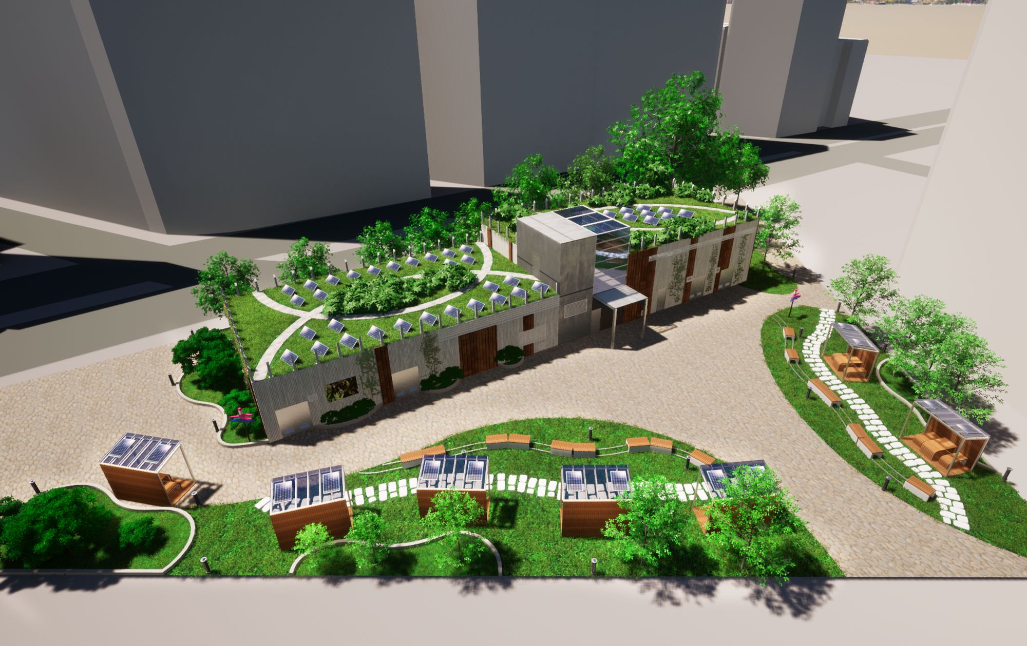 渠务署在尖沙咀市政局百周年纪念花园建造地下蓄洪池。图示蓄洪池完成后原址重置的花园构想图。