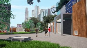 渠务署在尖沙咀市政局百周年纪念花园建造地下蓄洪池。图示蓄洪池完成后原址重置的花园构想图。