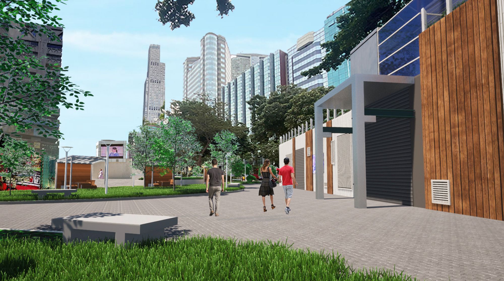 渠务署在尖沙咀市政局百周年纪念花园建造地下蓄洪池。图示蓄洪池完成后原址重置的花园构想图。