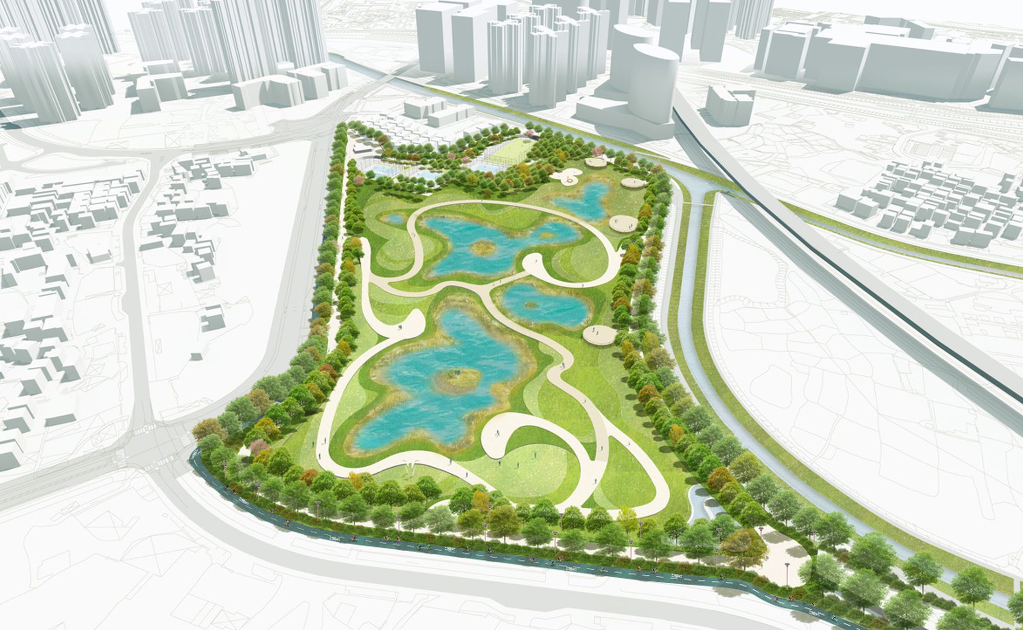 图为洪水桥／厦村新发展区内兴建兼备蓄洪功能的区域公园的构想图。