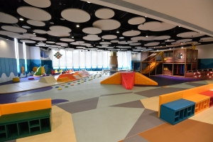 體育館內設有一間兒童遊戲室，其天花設計獨特，自然光透入室內，令人感覺和諧舒適。