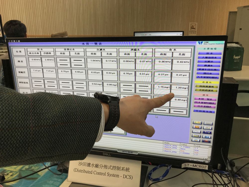 因應近期新型冠狀病毒疫情，水務署把出廠食水中的餘氯含量，由每公升1毫克提升至約每公升1.2毫克，進一步保障食水在輸送和貯存過程中保持清潔衞生。圖示沙田濾水廠出廠食水中的餘氯含量為每公升1.2毫克。